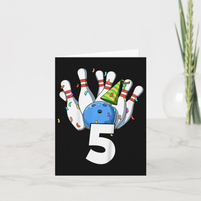 Carte Enfants Bowling Anniversaire 5 Bowling Thème 5ème  (Devant)
