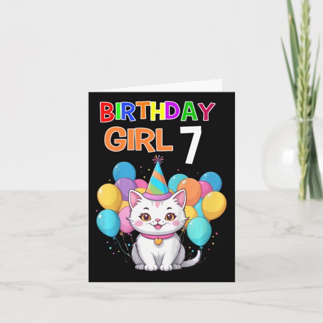 Carte Enfants Chat Anniversaire 7 Anniversaire Filles 7e (Devant)