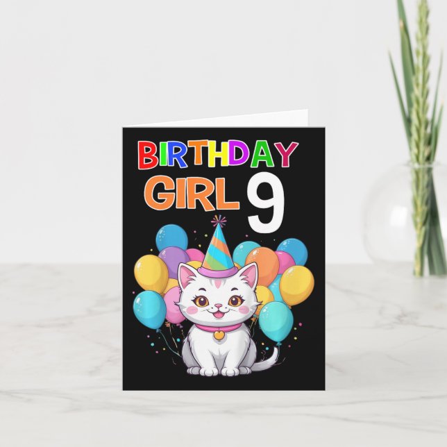 Carte Enfants Chat Anniversaire 9 Anniversaire Fille 9e  (Devant)