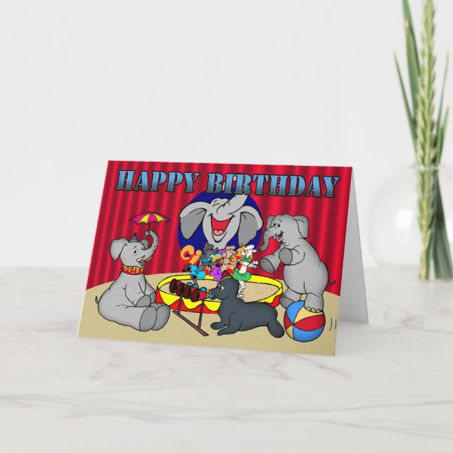 Carte Enfants Circus Elephant heureux anniversaire (Devant)
