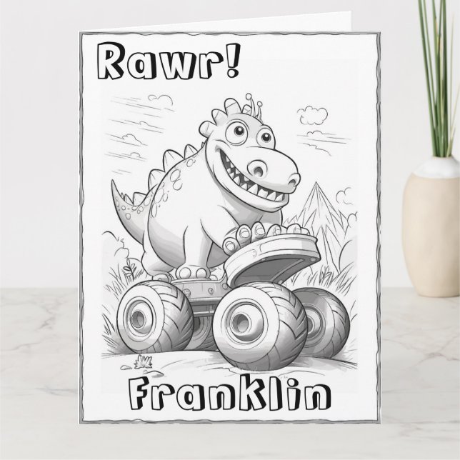 Carte Enfants Colorer Dinosaur Monster Camion Anniversai (Devant)