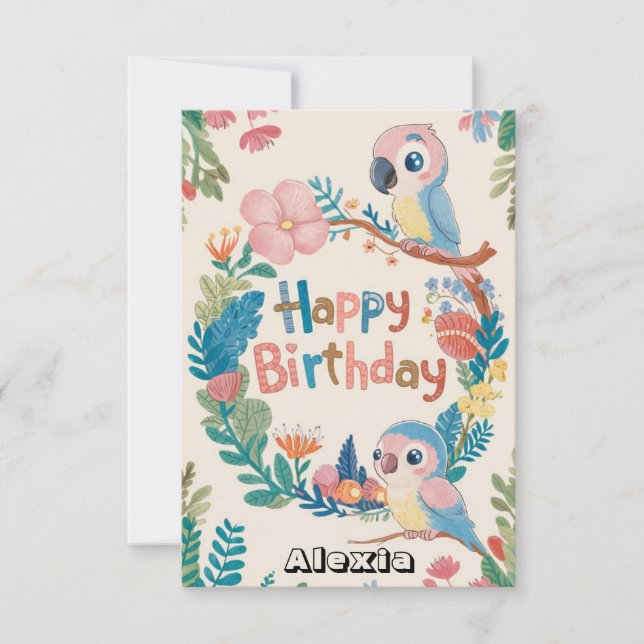 Carte Enfants colorés Parrot numérique anniversaire (Devant)
