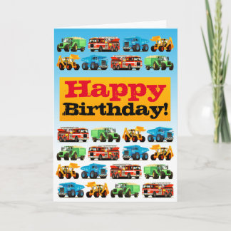Carte Enfants Construction Camions Bonne Anniversaire