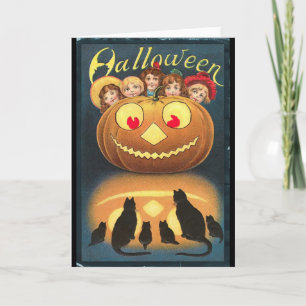 Carte Enfants d'Halloween vintage se cachant derrière le