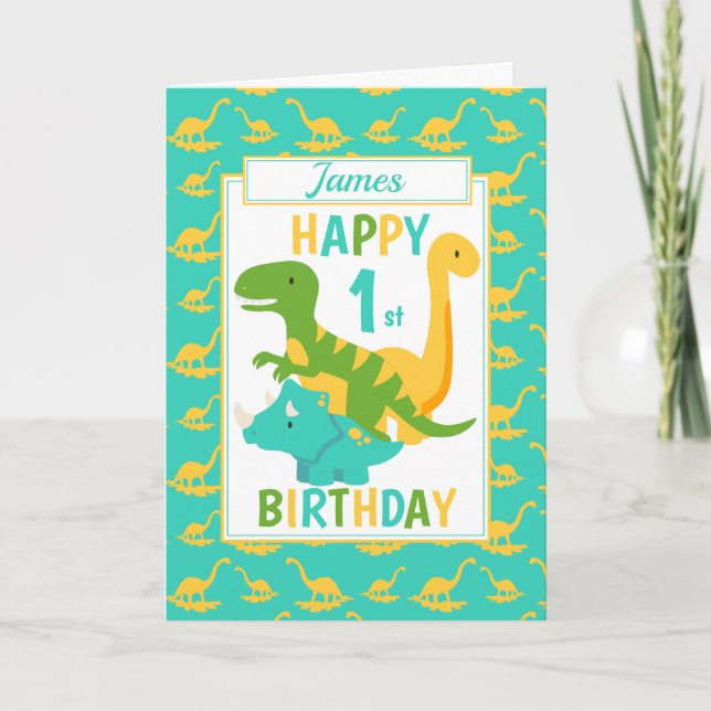 Carte Enfants Dinosaur 1er anniversaire Bleu (Devant)