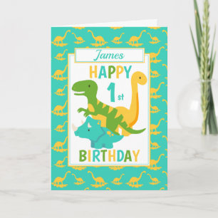 Carte Enfants Dinosaur 1er anniversaire Bleu