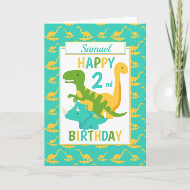 Carte Enfants Dinosaur 2e anniversaire bleu (Devant)