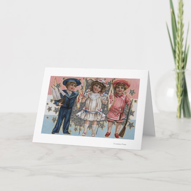 Carte Enfants en bleu, blanc et rose (Devant)
