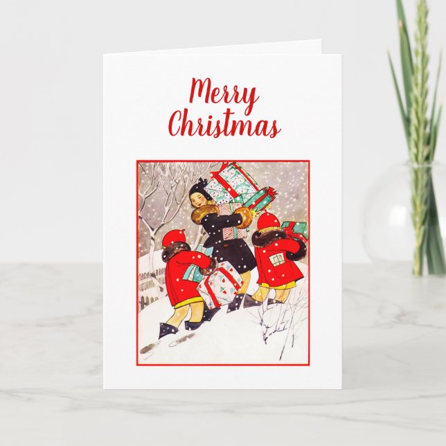 Carte Enfants en difficulté avec les présents de Noël à  (Devant)