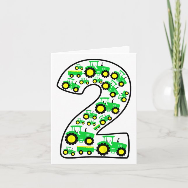 Carte Enfants ferme tracteur garçon 2e anniversaire 2 an (Devant)