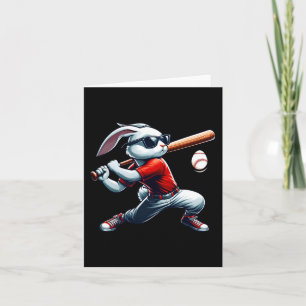 Carte Enfants Garçons Heureux Bunny Pâques Jouant Baseba