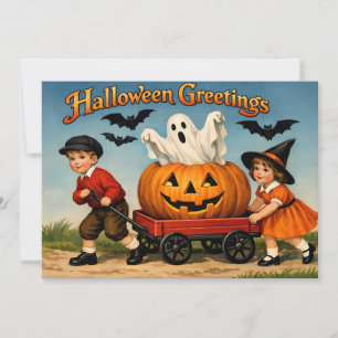 Carte Enfants Halloween vintage, Fantôme, Citrouille