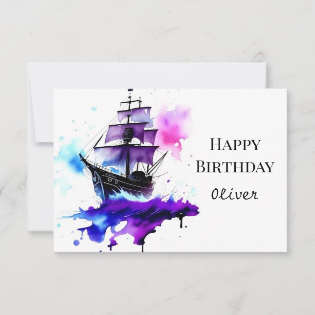 Carte Enfants heureux Ahoy Pirate Anniversaire (Devant)