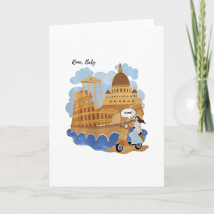 Carte Enfants Italie Souvenir Fille à Vélo Disant Ciao -