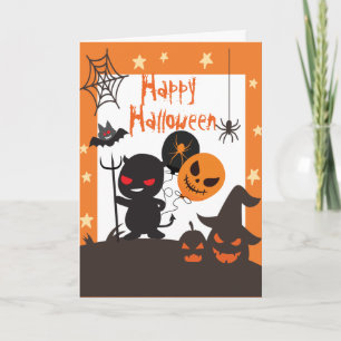 Carte Enfants Joyeux Halloween Orange Noir