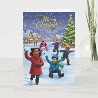 Carte Enfants joyeux jouant dans la neige – Joyeux Noël