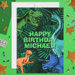 Carte Enfants Jurassic Dino Dinosaur Anniversaire person<br><div class="desc">Ce dessin de dinosur est parfait pour le garçon d'anniversaire de votre vie. Donnez-leur un anniversaire de dino-mite avec ce design à thème de dino avec un trex,  triceratops,  brontosaurus,  et kidnapper.</div>