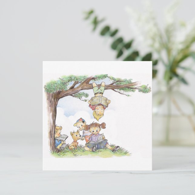Carte Enfants lisant sous un arbre (Debout devant)