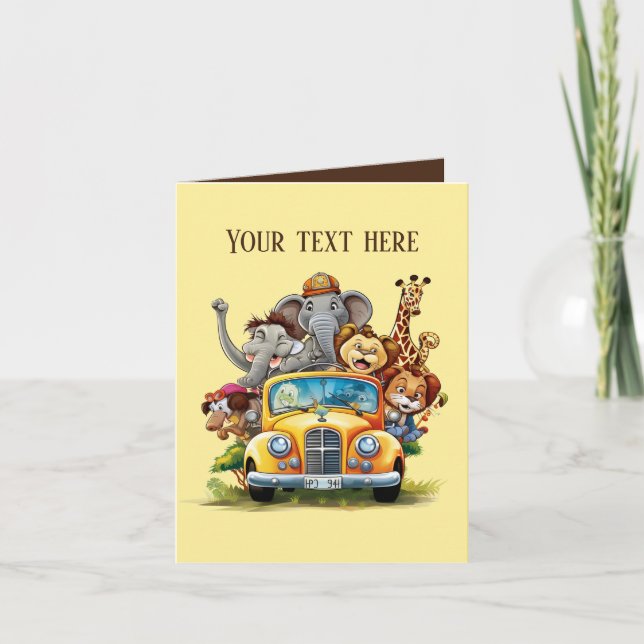 Carte Enfants mignons animaux Safari ajouter texte n'imp (Devant)