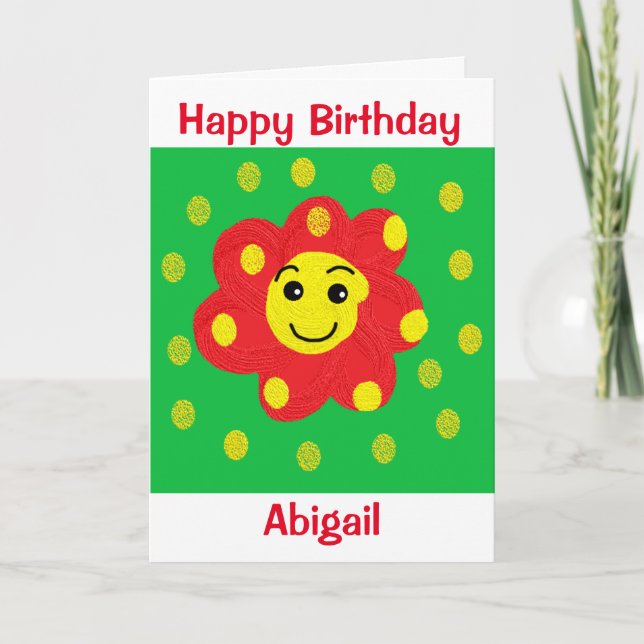 Carte Enfants mignons Souriant Visage Fleur Anniversaire (Devant)