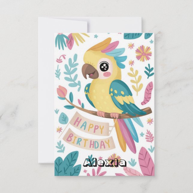 Carte Enfants modifiables Parrot numérique Anniversaire (Devant)