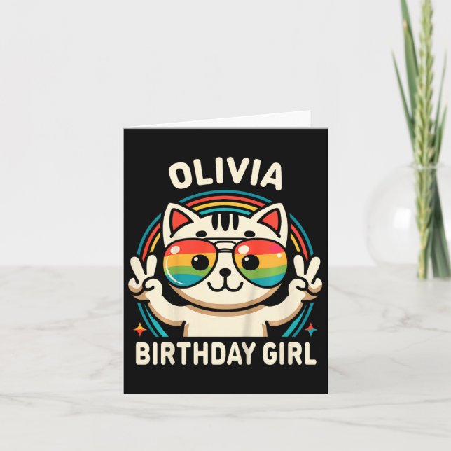 Carte Enfants Nom Olivia Anniversaire Fille Chat (Devant)
