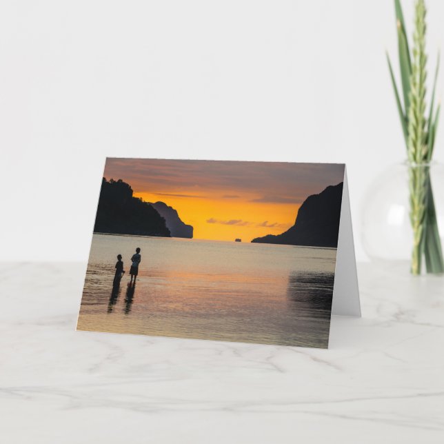 Carte Enfants Pêchant Au Coucher Du Soleil (Devant)
