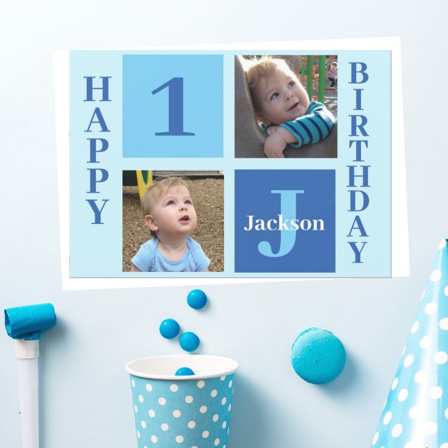 Carte Enfants personnalisés Photo Cute Blue Joyeux anniv (Créateur téléchargé)