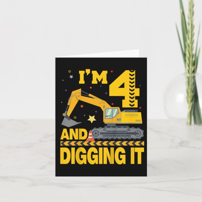 Carte Enfants quatre 4ans 4e anniversaire Excavateur 4 a (Devant)