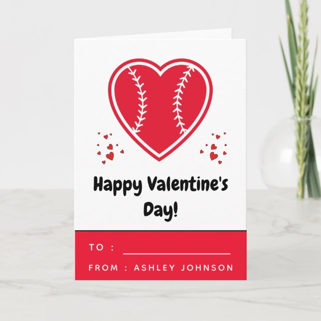 Carte Enfants Red Baseball Softball Coeur Valentines Day (Devant)