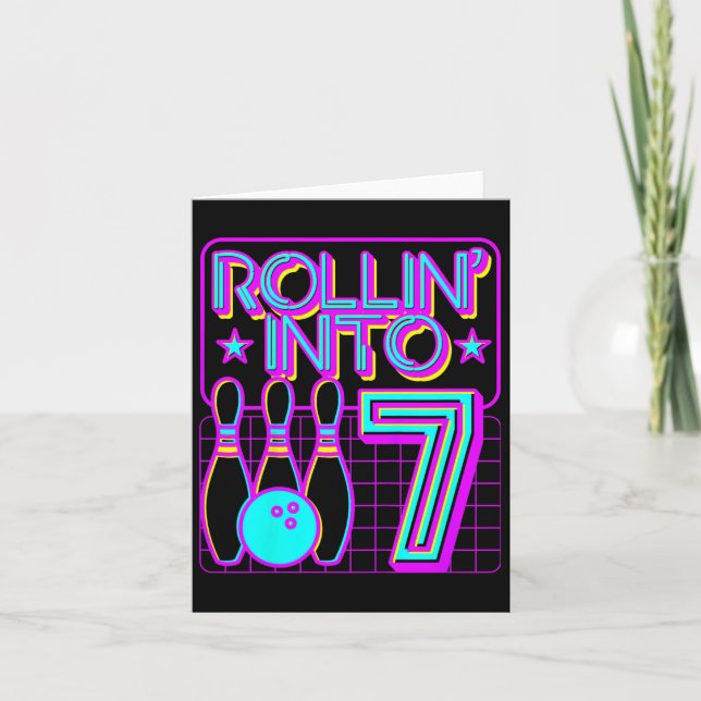 Carte Enfants Rollin In 7 Bowling Bowler 7e Anniversaire (Devant)