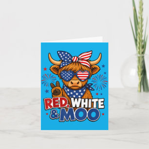 Carte Enfants Vache Highland Rouge Blanc Moo 4 Juillet