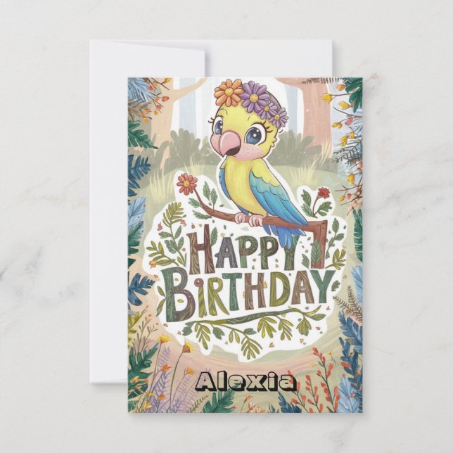 Carte Enfants veut perroquet numérique Anniversaire (Devant)