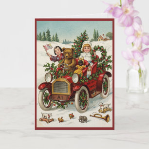 Carte Enfants victoriens Ours en peluche Antique Noël