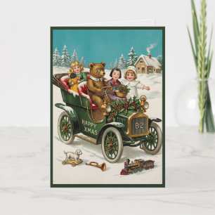 Carte Enfants victoriens Ours en peluche Noël Antique 