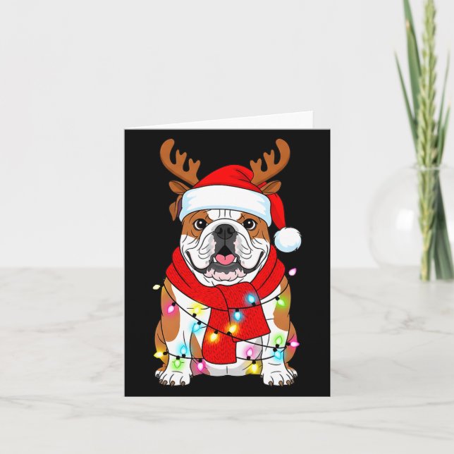 Carte English Bulldog Dog Tree Christmas Lights Xmas Paj (Devant)
