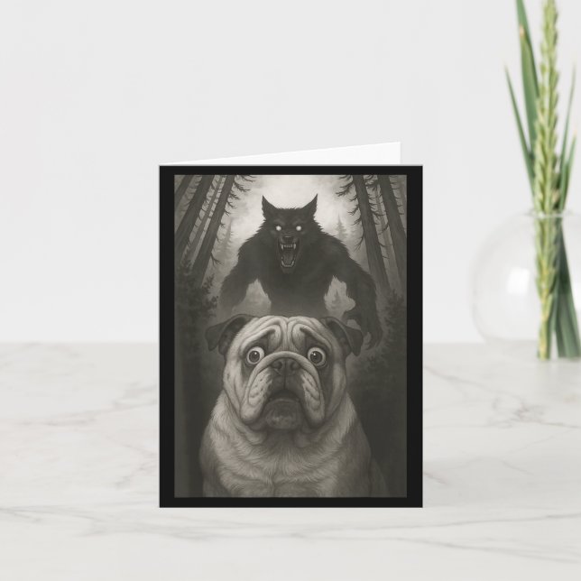 Carte English Bulldog Selfie With Werewolf Funny  (Devant)