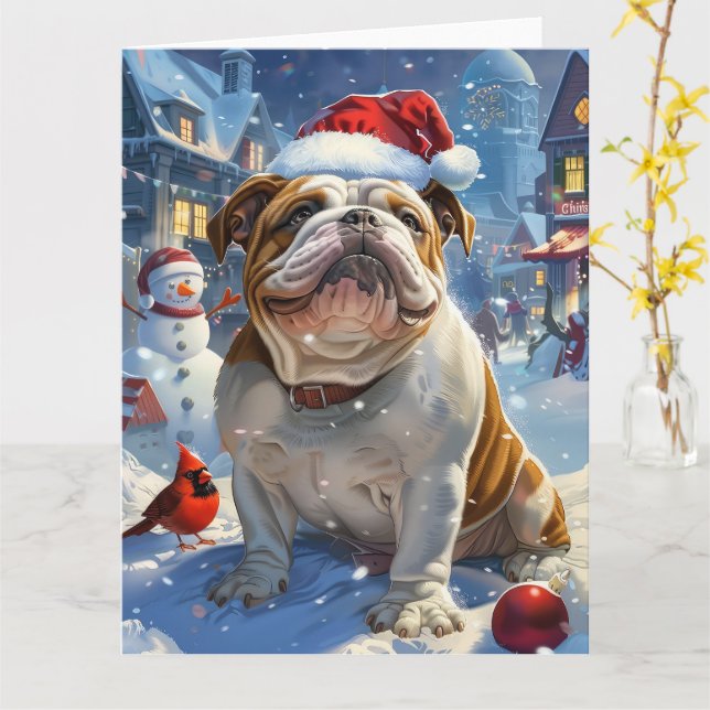 Carte English Bulldog Winter Wonderland Christmas Joie (Fleur jaune)