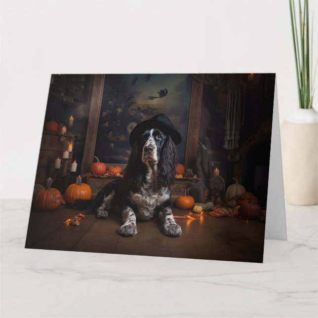 Carte English Cocker Spaniel Citrouilles Halloween Épouv (Devant)