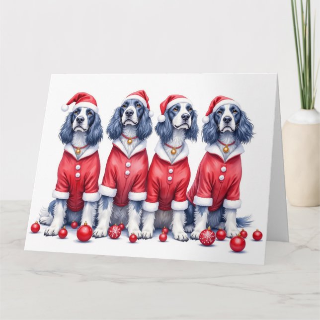 Carte English Setter Christmas Dress Santa Hat (Devant)
