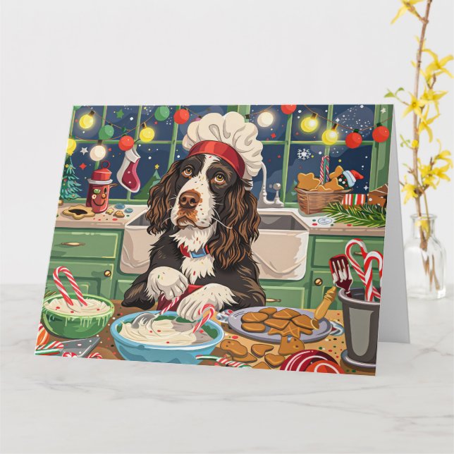Carte English Springer Spaniel Fête de fin d'année en cu (Fleur jaune)