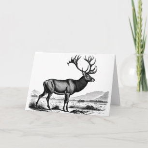 Carte Engraving of a vintage-look of a Reindeer Birthday