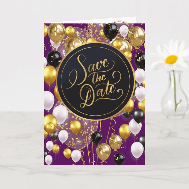 Carte Enregistrer La Date (Proverbes 18:22) Violet/Or/Bl (Petite plante)