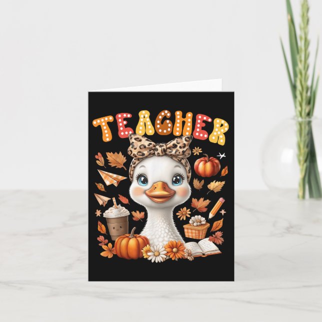 Carte Enseignant automne Goose Leopard Bow Coquette Auto (Devant)