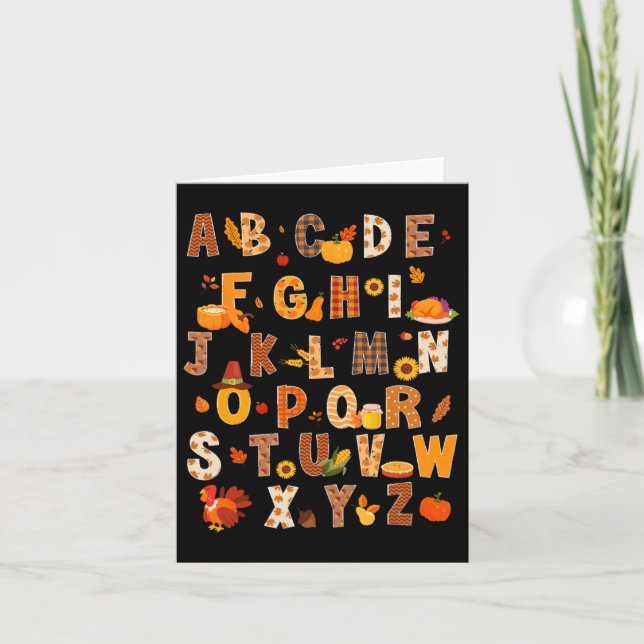 Carte Enseignant Enfants Alphabet Dindon Citrouille Auto (Devant)