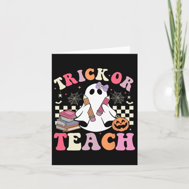 Carte Enseignant super Halloween Trick Ou Enseigner Retr (Devant)