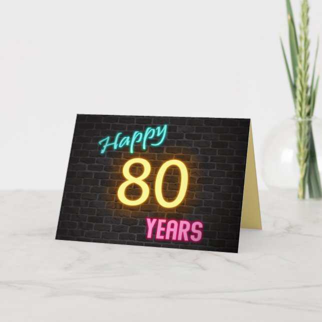 Carte Enseigne au néon de l'anniversaire 80 sur la (Devant)