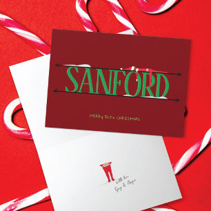 Carte Enseigne de nom de farces de lutin pliée rouge et