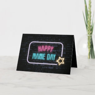 Carte Enseigne néon de jour de fête sur brique