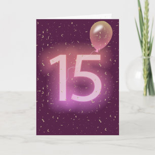 Carte Enseigne néon et ballon pour 15e anniversaire